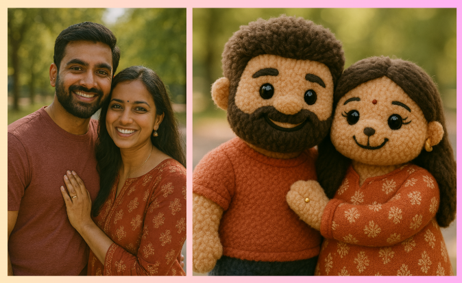 Couple photo transformed into plushy style - romantic keepsake with soft toy appearance