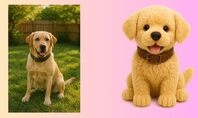 Pet photo transformed into cute plushy style - dog or cat looking like a soft toy