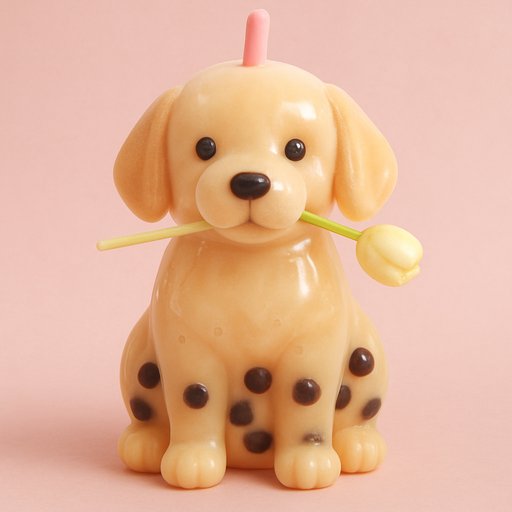 Golden Retriever in Bubble Tea Boba style