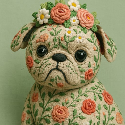 Pug Floral/Botanical plushy toy