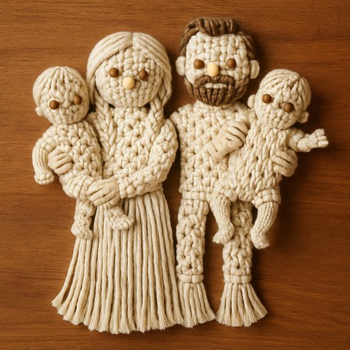 Family in Macrame/Knotted Rope style