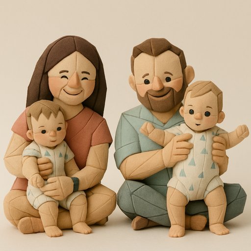 Family in Origami/Paper style