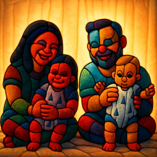 Family in Stained Glass style