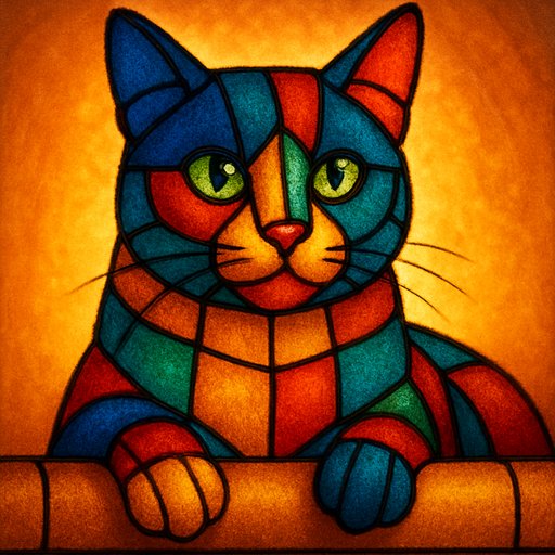 Orange Tabby Cat in Stained Glass style
