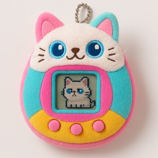 Persian Cat in Digital Pet Device style