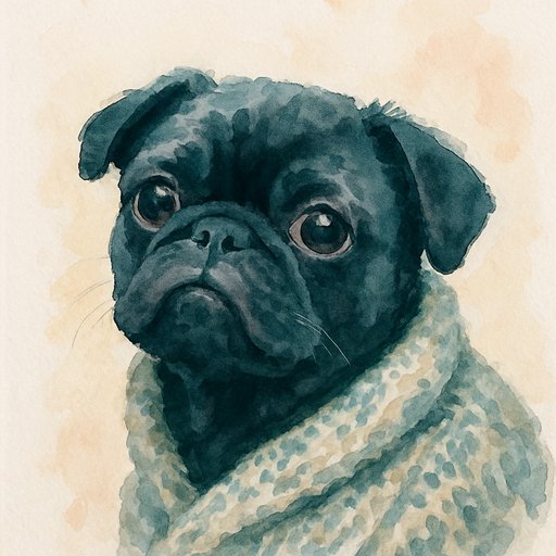 Pug in Watercolor style